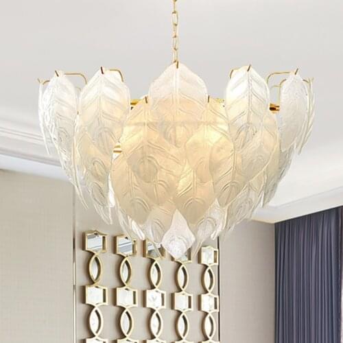 GPD modern design chandelier leaves glass indoor lighting for living room polished gold led chandeliers white lotus shape Люстра