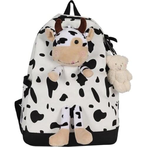 Japanese Harajuku College Style Cute Cartoon Cow Doll Girl Soft School Bag Funny Personality Backpack