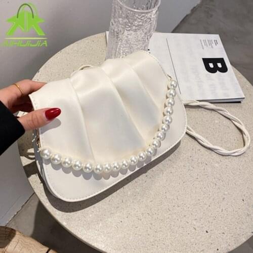 Fashion Womens Pearl Cloud Shoulder Bag Luxurious Pleats Solid Color Messenger Bags New High Quality Pu Leather Women Tote Bag