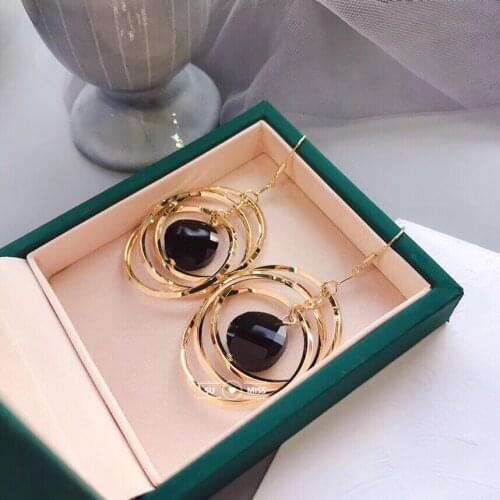 Fashion Three- Circle Hoop Earrings Gold Geometric Charming Crystal Pendant Hoop Earring For Women Girls