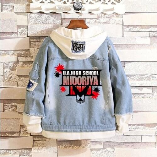 My Hero Academia Print Denim Jacket Anime Women Jeans Jacket Harajuku Chaqueta Mujer Fashion Hooded sweatshirt Hoodies Coat