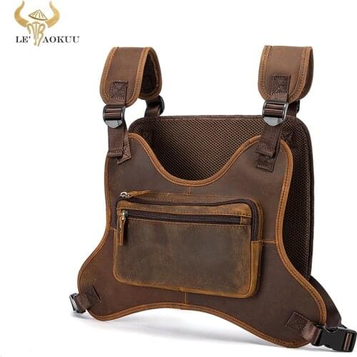 Crazy Horse Leather Retro Streetwear Mens Designer Hip-Hop Two Straps Chest Rig Bag Fashion Rectangle Chest Utility Pack 291