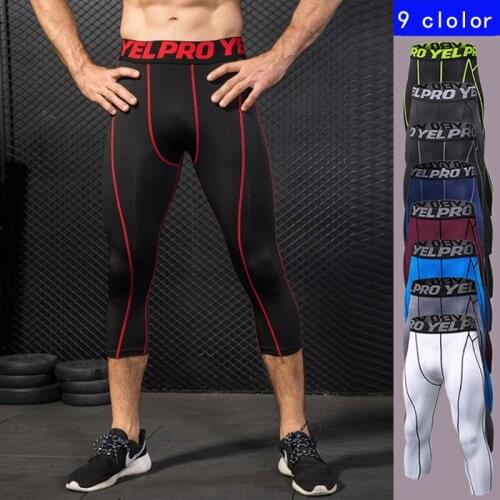 Mens Compression Pants Sport Jogger Bodybuilding Tights Skinny Sweatpants For Men Basketball Tights Compress Run Leggings 3/4
