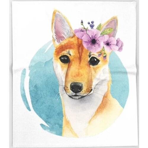 Dog Shiba Inu Cartoon Throw Blanket Cute Kids Design Shiba Inu with Flower Crown Blankets for Beds Christmas Decorations Home