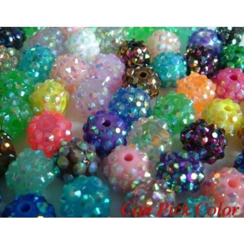 Wholesale 10mm ball pave mixed Resin Beads Basketball Wives DIY Finding jewelry bracelet necklace Chunky earrings h335 crystal
