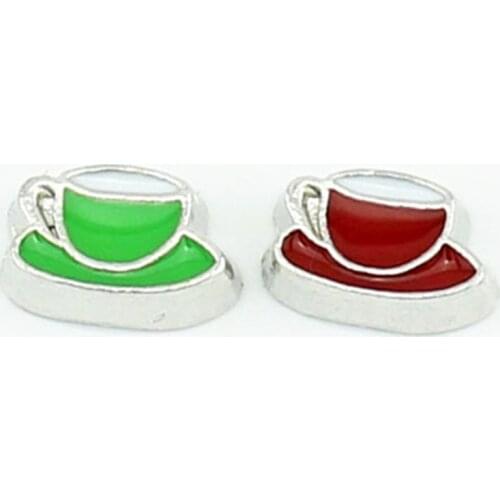 Wholesale 20pcs/lot Green red Teacup Floating Charm For Living Memory Locket Necklaces