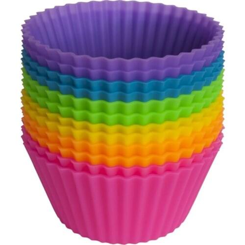 Wholesalers Set of 12 Pieces (1 dozen) Round Shaped Silicone Cake Baking Molds Jelly Mold Silicon Cupcake Pan Muffin Cup