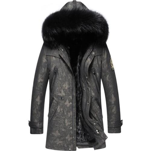 Real Fur Coat Men Real Mink Fur Coat Korean Raccoon Fur Collar Winter Jacket Men Real Fur Parka Plus Size Casaco SW71 YY1556