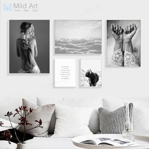 Black and White Girl Tattoo Sea Landscape Posters Prints Scandinavian Living Room Wall Art Pictures Home Decor Canvas Paintings