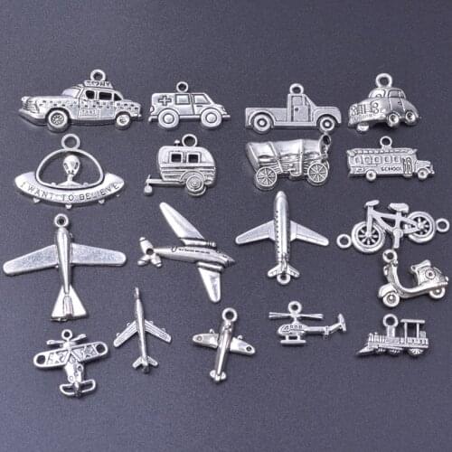 Transportation Taxi Ambulance Airplane Pendant Charms For Jewelry Making Anklets Truck Bike Alloy Handmade Accessories Wholesale