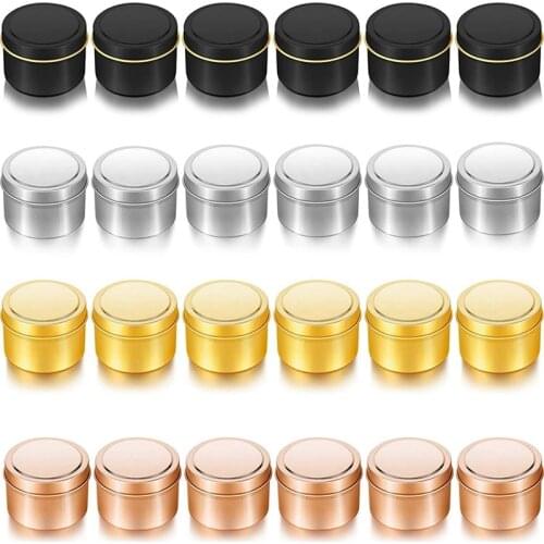 HOT-24 Pieces Candle Tins 4 Oz Candle Jars, Metal Tin Cans DIY Candle Empty Tins Round Candle Containers for Candle Making