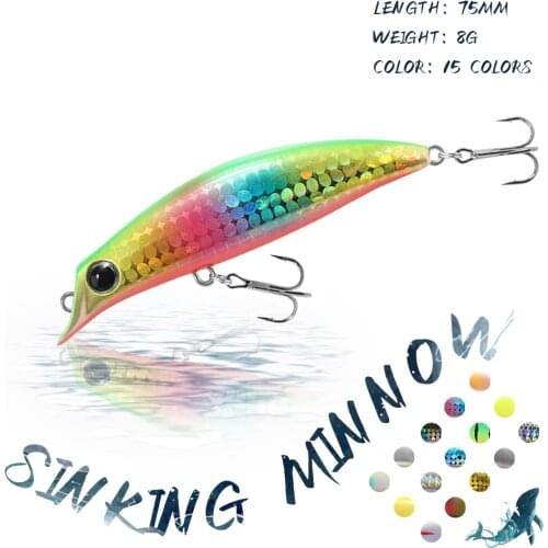 KoKossi 75MM/8G Minnow Pencil Sinking Fishing Lures Hard Fake Bait Long Casting Bass Pike Artificial Bait 3D Eyes Fishing Tackle