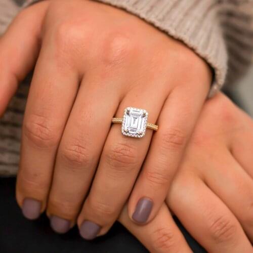 Zircon Stone Gold Color Baguette Silver Lady Ring