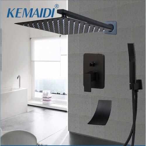 KEMAIDI Black Brass Shower Head Mixer Taps Bathroom Shower Faucet 3-Functions Digital Shower Faucets SetWaterfall Spout Shower