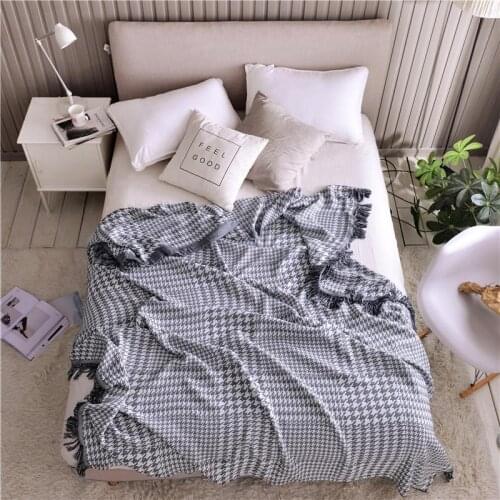 Modern Plaid Pattern Blanket Towel Tassel Gauze Summer Quilt Sofa Throw Blanket Bed Cover Fashion Home Decor Shawl Blanket