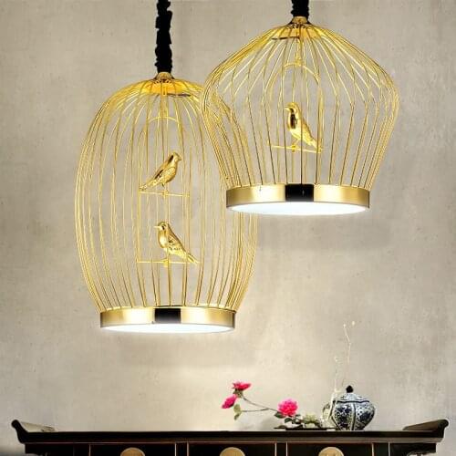 Modern Chinese Led Pendant Light Gold Iron Birdcage Hanglamp For Dining Room Bedroom Restaurant Decor Loft Luminaire Suspension