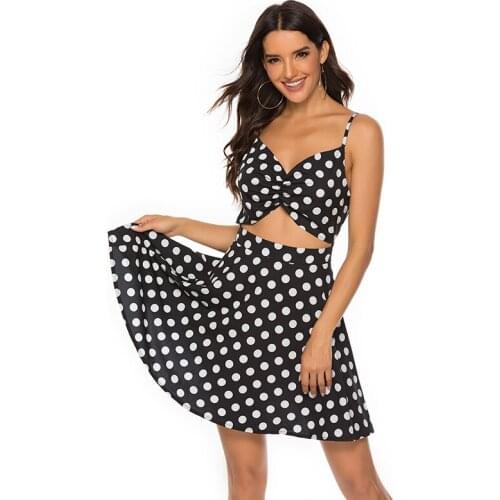 Retro Polka Dot Beach Dress 2021 Summer Sexy Sleeveless V-Neck Mini Dress Women Backless Spaghetti Strap Hollow Out Dresses