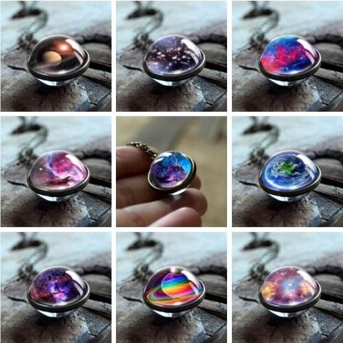 Creativity Nebula Galaxy Double Sided Necklace Pendant Universe Planet Glass Art Picture Women Men Jewelry Dropshipping