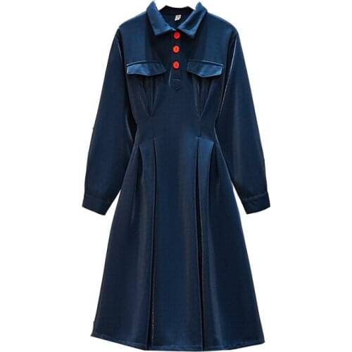 Autumn 2020 Winter Plus Size 5XL Women Dress Blue Color Ladies Vestidos Button Style Female Robe Elegant Long Sleeve Clothing