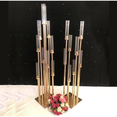 10 Heads Metal Candelabra Candle Holders Road Lead Table Centerpiece Gold Candelabrum Stand Pillar Candlestick For wedding