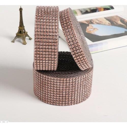 10Yards Champagne Plastic Rhinestone Plated Net Drill Wrap Ribbon Wedding Supplies Party Decoration Hand DIY Cloth Accessories