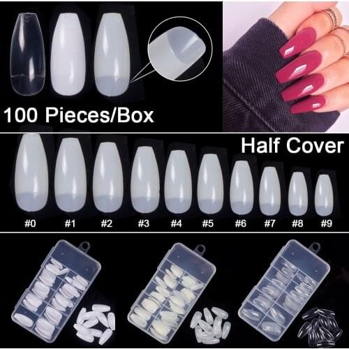 100Pcs/box Half Cover Fake Nails Coffin Ballerina False Nail Tips Coffin Nails Long Artificial False Nail Art Tips Fingernails