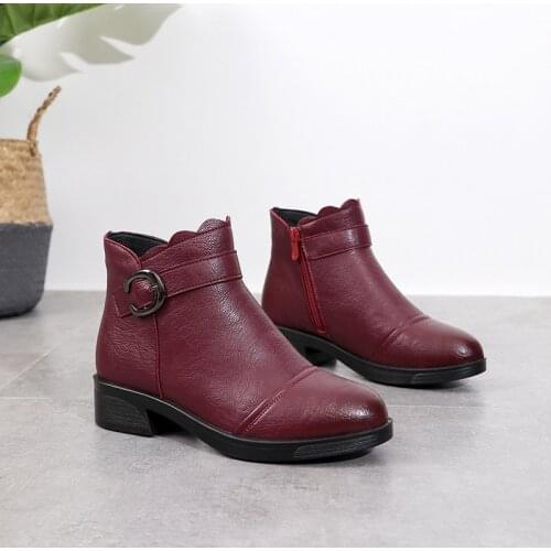 2019 Genuine Leather Womens Snow Boots Fashion Warm Short fur plush Winter Ankle Boots Ladies Shoes mother large size boots 41