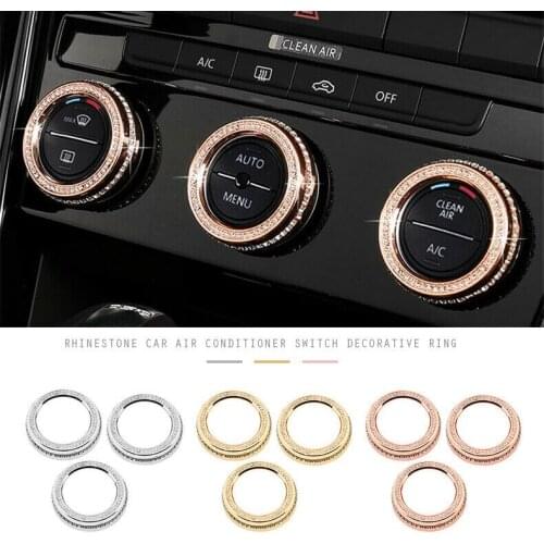 3Pcs/Set Bling Diamond Air Climate Control Knob Ring Cover Decal Trim For Volkswagen VW Golf Jetta CC