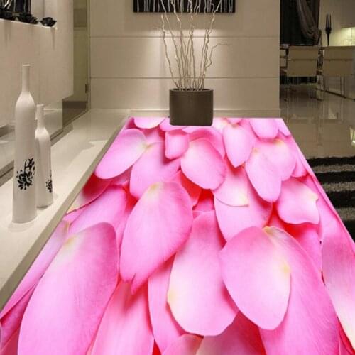 Free Shipping 3D pink rose petal tile floor painting lifelike high-quality lobby wallpaper thickened lobby bedroom mural