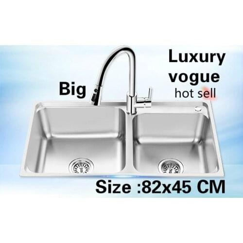 Free shipping Apartment luxury big kitchen double groove sink vogue do the dishes 304 stainless steel hot sell 820x450 MM