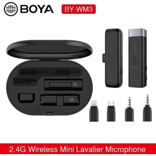 BOYA BY-WM3 2.4G Wireless Mini Microphone for iPhone Lightning Android Type-C 3.5mm Smartphone DSLR Camera Desktop Laptop PC Mic
