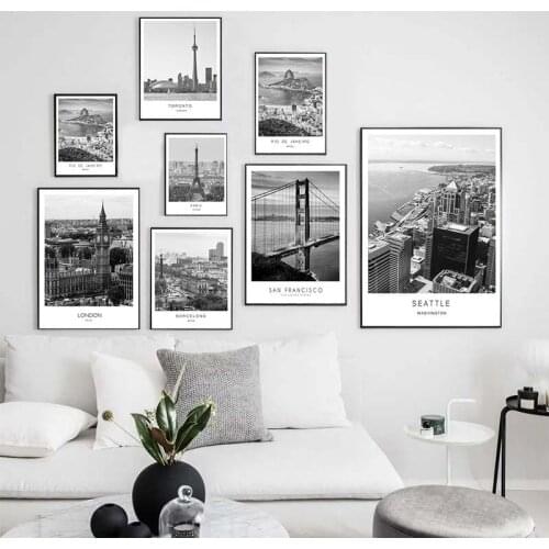 Black White Canvas Painting World City Landscape Paris London New York Poster Prints Nordic Style Wall Art Picture Home Decor