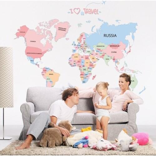 Color World Map Wall Sticker Office Living Room Bedroom Background Decoration Wall decal World map for kids wallpaper mural