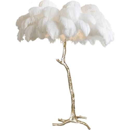 Europen style feather floor lights modern copper lighting AC110V 220v living room bedroom gold standing lamps