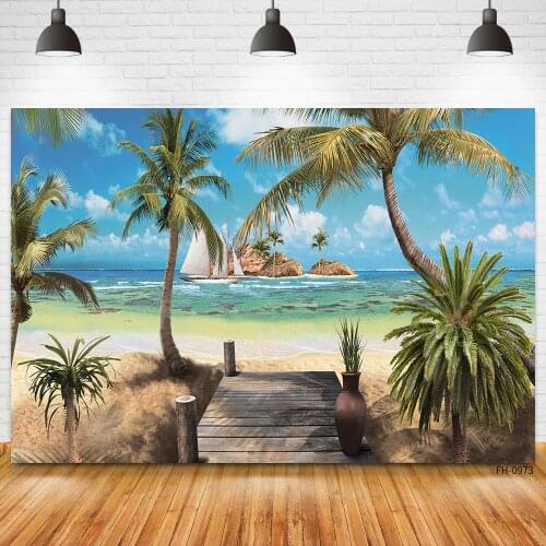 Seaside Beach Palm Tree Sand Photography Background For Photo Studio Wedding Children Baby Portrait Holiday Backdrops Photophone