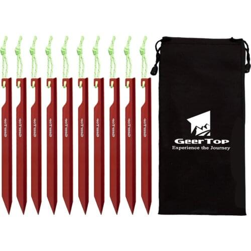 GeerTop Durable Aluminum Tent Stakes Pegs Ultralight Heavy Duty 15cm with Reflective Cord for Camping Beach Tent Tarp Tarpaulin