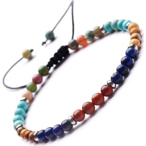 HFANCYW Bohemia 4mm Natural Stone Crystal Stone Bracelet Exquisite Stainless Steel Spacer Yoga Chakra Bracelets for Men Women