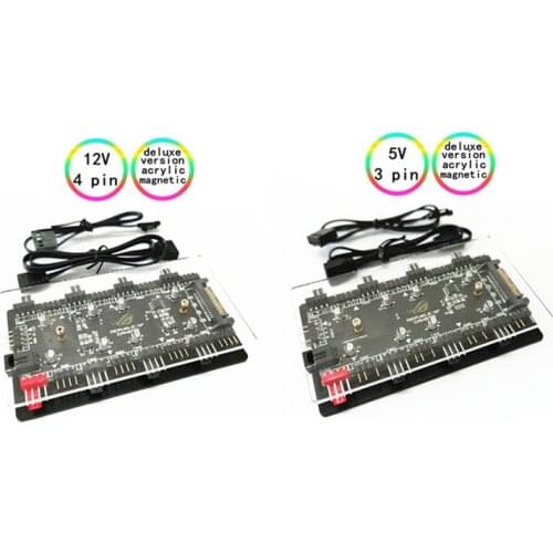 ARGB RGBW Cable Splitter Hub Case w/ Tape & Extension Cable Adapter LED Strip Light PC RGB Fan Cooler 12V 4 pin 5V 3 pin