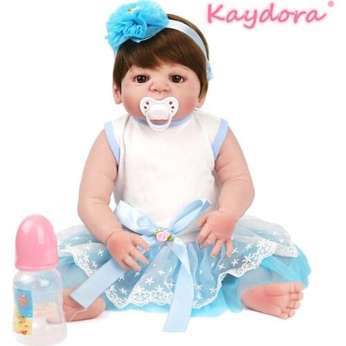 KAYDORA 22 inch 55cm Reborn Baby Princess Doll Full Vinyl lol Toy Lovely Girl Beautiful Bebe pretty dress hot sale