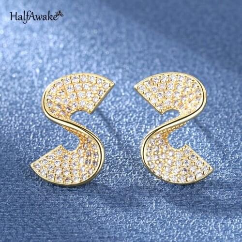 Korean Spiral Full Diamond Fan-Shaped S Earrings Female Personalized Girl Gift Jewelry Sexy Unusual Earrings 2021 Trend Women