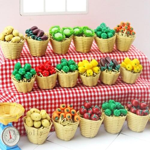1PCS Mini 1/12 Dollhouse Miniature Vegetable Basket Pretend Play Kitchen Food for Doll House Toy Accessories