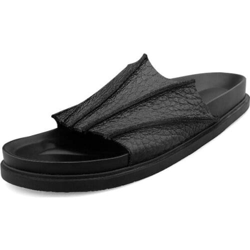 Men slippers summer British leather men zapatillas casa hombre thick bottom slippery leisure bat personality cool drag men