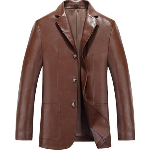 Haining mens Leather Mens leisure suit jacket lapel middle-aged mens Leather Biker jackets