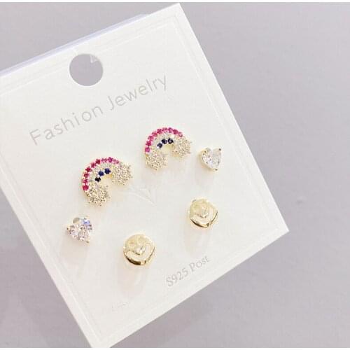 New Design 6 Pcs Unique Smile Stud Earrings for Women 14K Gold Plated Jewelry Zircon Rainbow Earrings