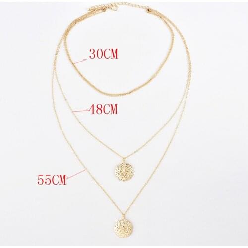 Gold Ketting Coin Necklace Metal Beads Chain Layered Necklace Flower Pendant for Women Party Wedding Collar Mujer Femme Bohemian