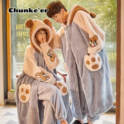 Couple Pajamas Women Autumn And Winter Coral Velvet Mens Thickened Plush Long Nightgown Flannel Warm Bathrobe Set pajama set