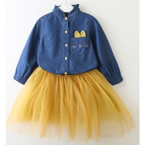 Baby Girls Dress 2019 Brand Denim Princess Dress Long Sleeve Rabbit Partten Cute Party Dresses for 2 6 Years Children