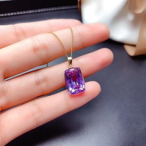 Natural amethyst Pendant natural purple crystal pendant 18k yellow gold luxurious square Pillow Women girl party wedding jewelry