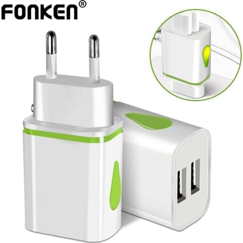 FONKEN 2 USB Charger Adapter Wall Charger EU Mobile Phone Charge Charger Water Drop LED Charger For Samsung Tablet Notebook