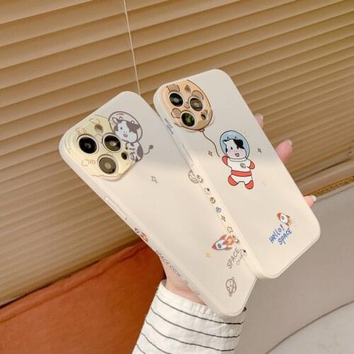 Cute Cartoon Cow TPU Space Astronaut Soft Phone Case Cover for iPhone 7 8 Plus 11 pro 12 Pro Max X XR XS Max Shockproof Skin